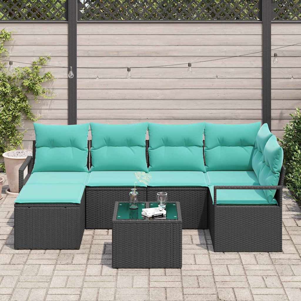 Set di divani con cuscino 7 pcs Nero polyrattan | homemem39