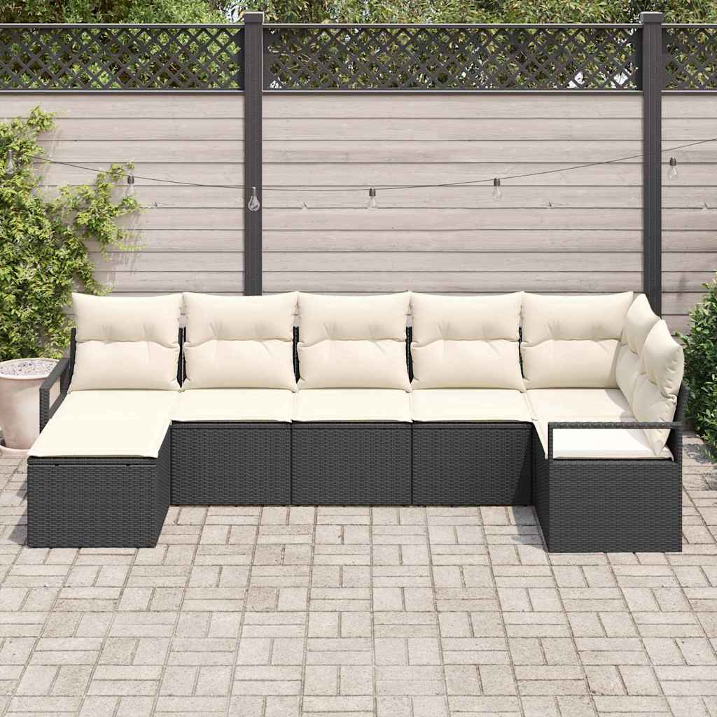 Set di divani con cuscino 7 pcs Nero polyrattan | homemem39