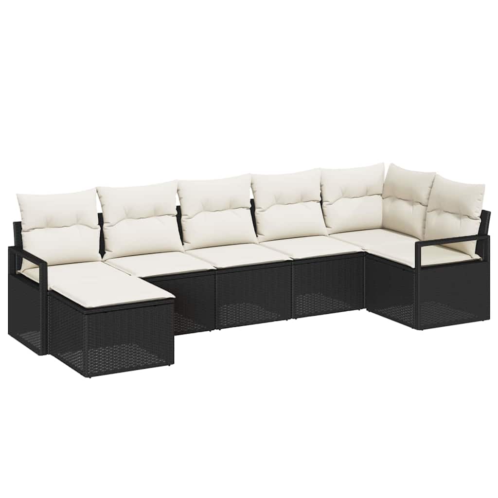 Set di divani con cuscino 7 pcs Nero polyrattan | homemem39