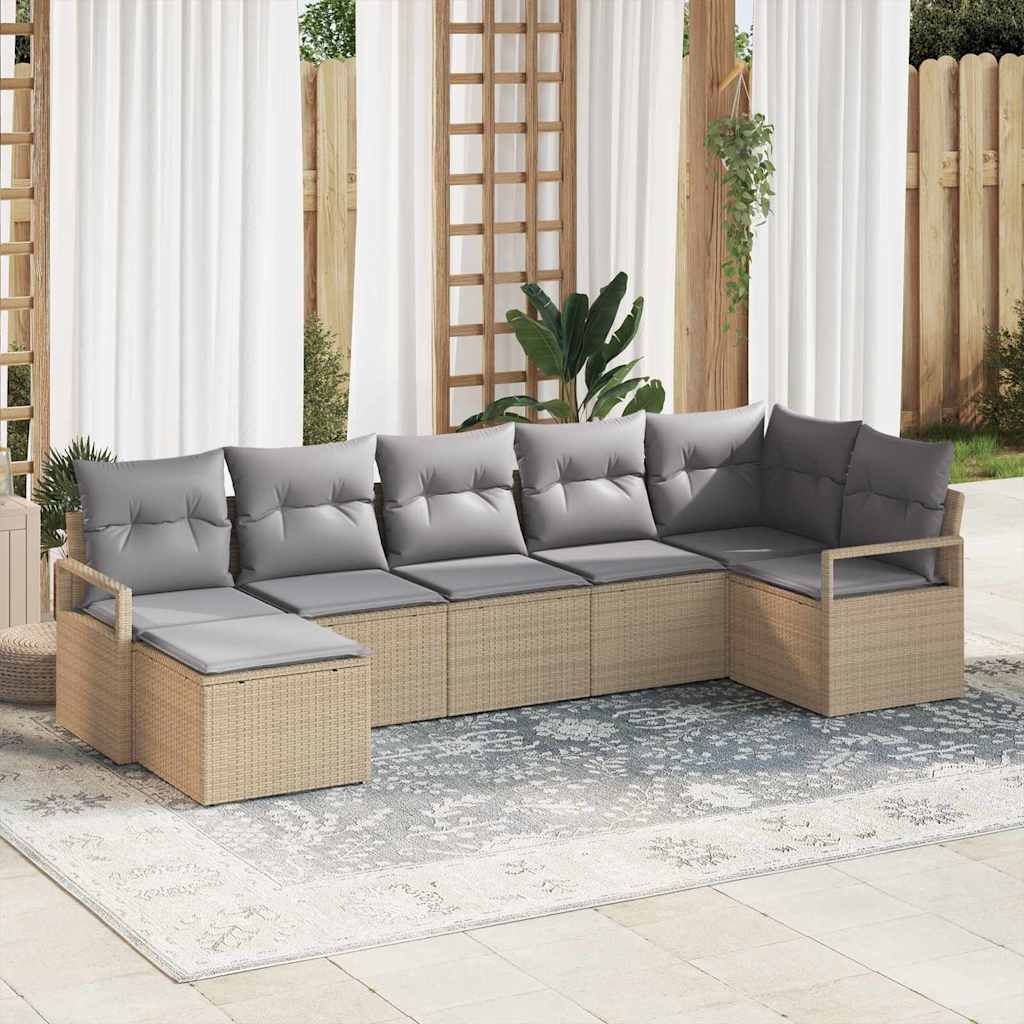 Set di divani con cuscino 7 pcs Beige polyrattan | homemem39