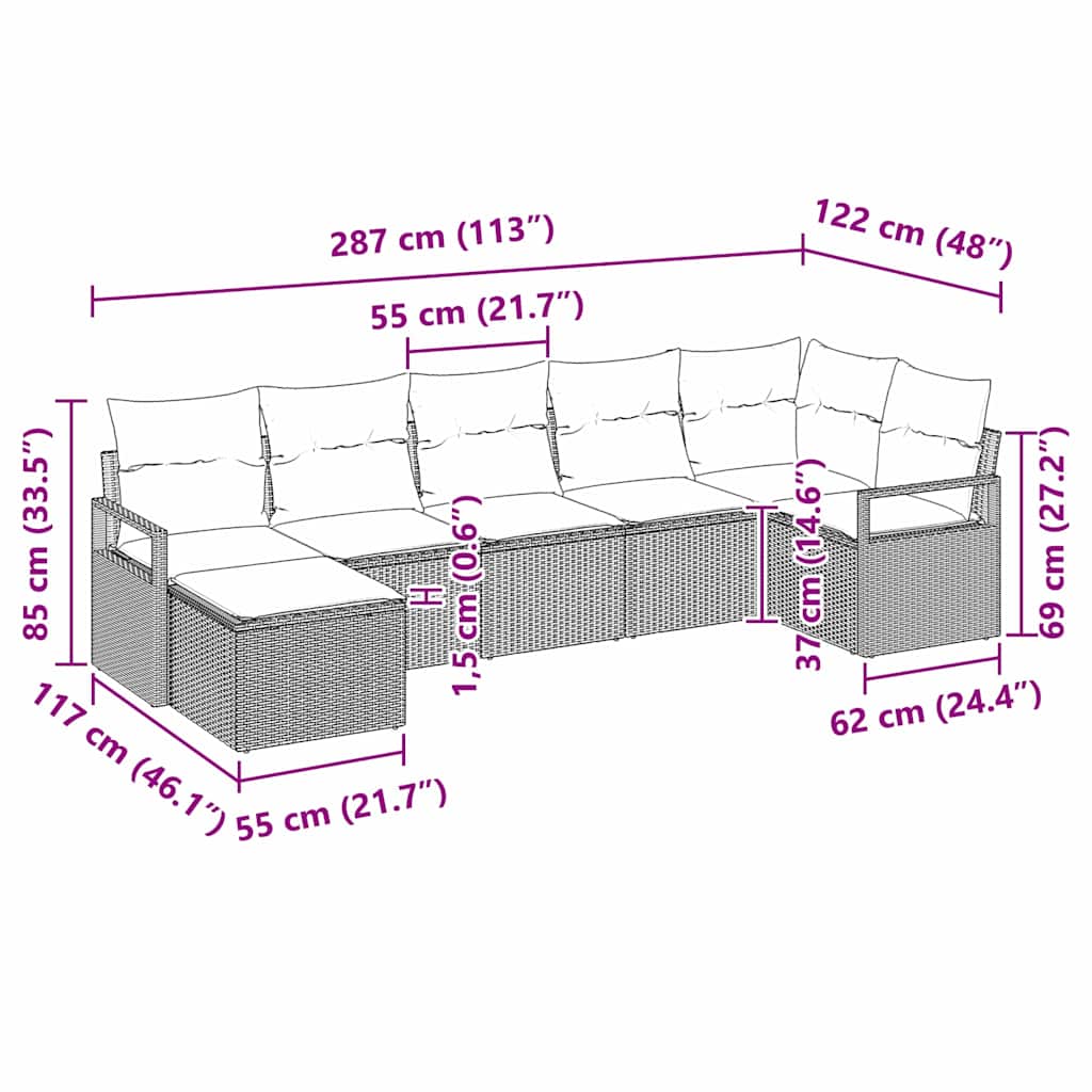 Set di divani con cuscino 7 pcs Beige polyrattan | homemem39