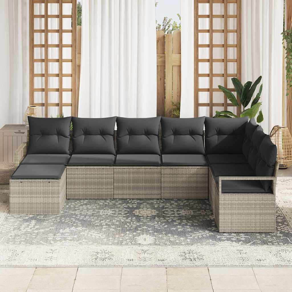 Set di divani con cuscino 7 pcs Grigio chiaro polyrattan | homemem39