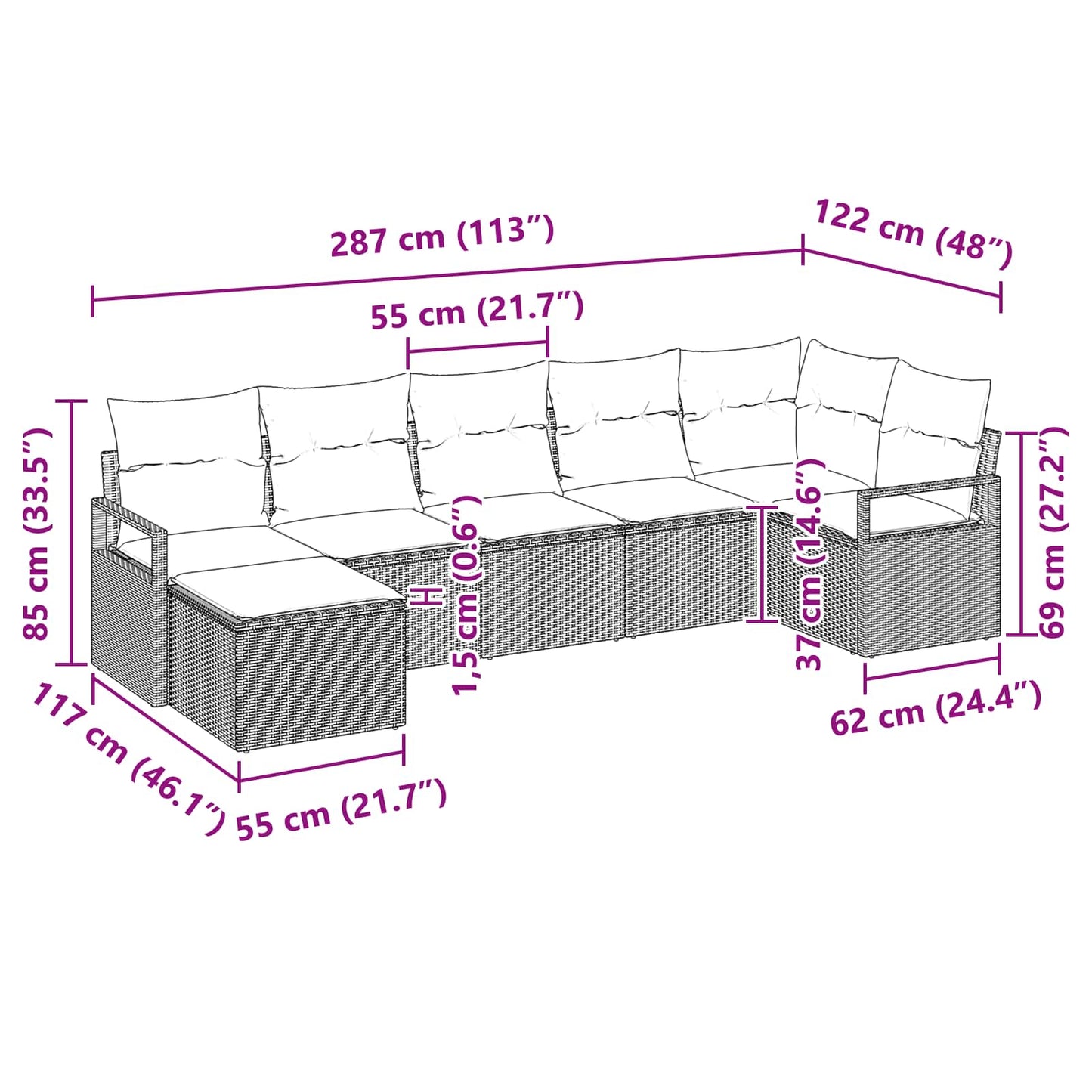 Set di divani con cuscino 7 pcs Marrone polyrattan | homemem39