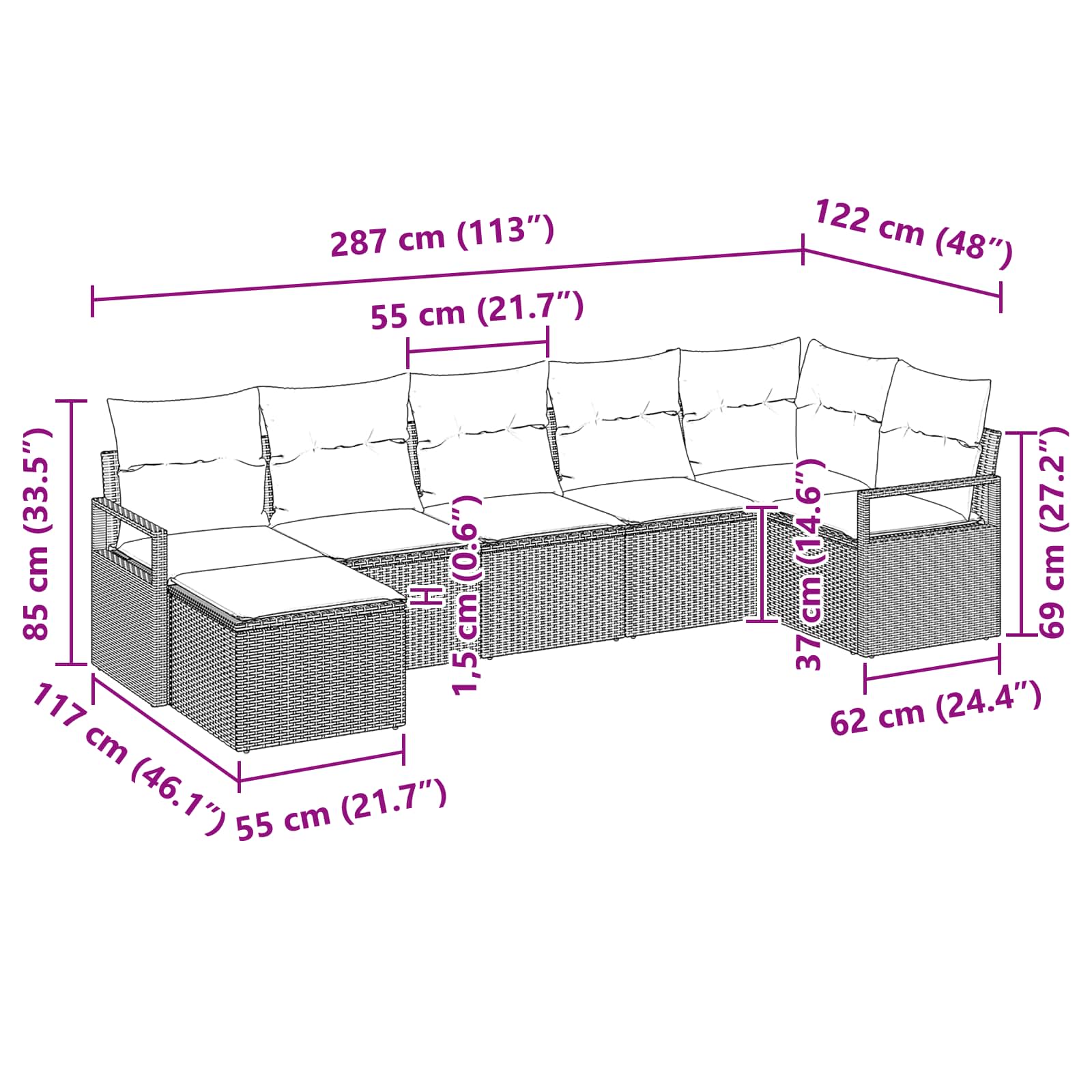Set di divani 7 pcs Grigio polyrattan | homemem39