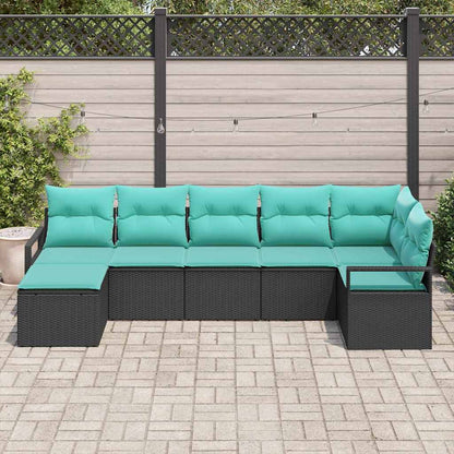Set di divani con cuscino 7 pcs Nero polyrattan | homemem39