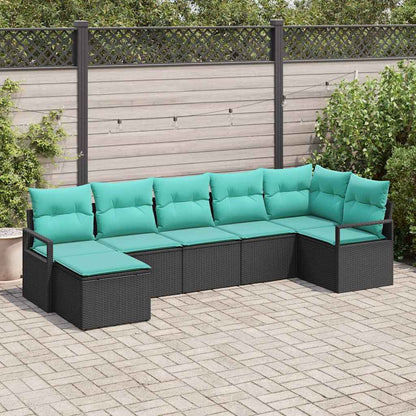 Set di divani con cuscino 7 pcs Nero polyrattan | homemem39