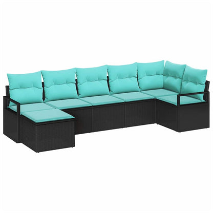 Set di divani con cuscino 7 pcs Nero polyrattan | homemem39