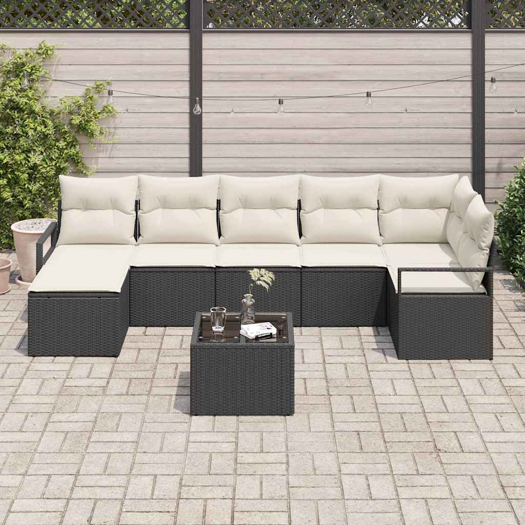 Set di divani con cuscino 8 pcs Nero polyrattan | homemem39