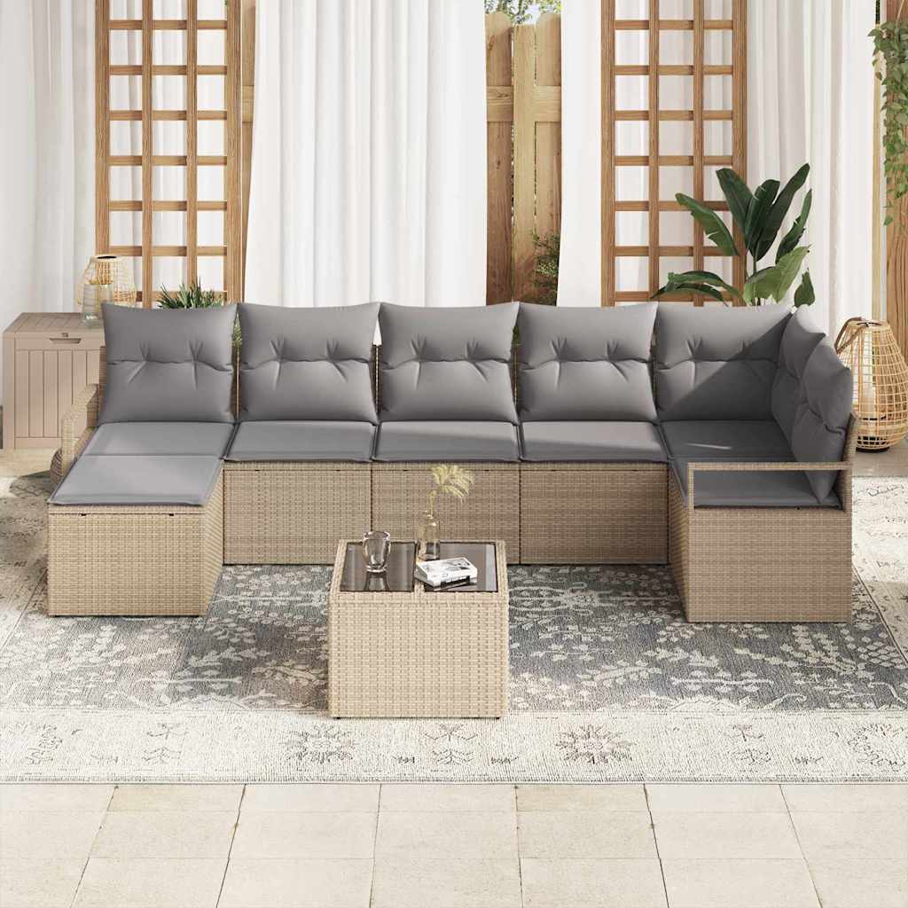 Set di divani con cuscino 8 pcs Beige polyrattan | homemem39