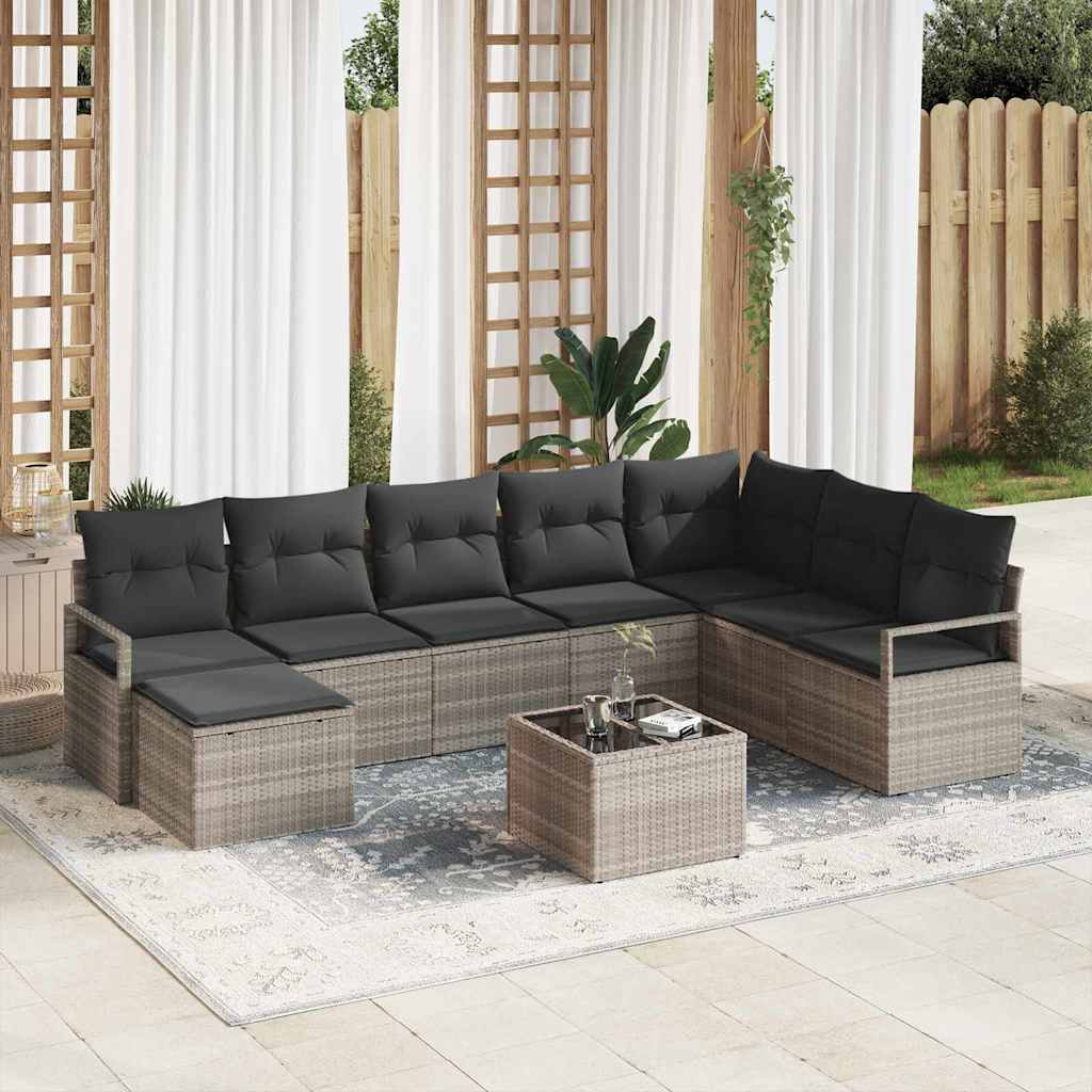 Set di divani con cuscino 8 pcs Grigio chiaro polyrattan | homemem39