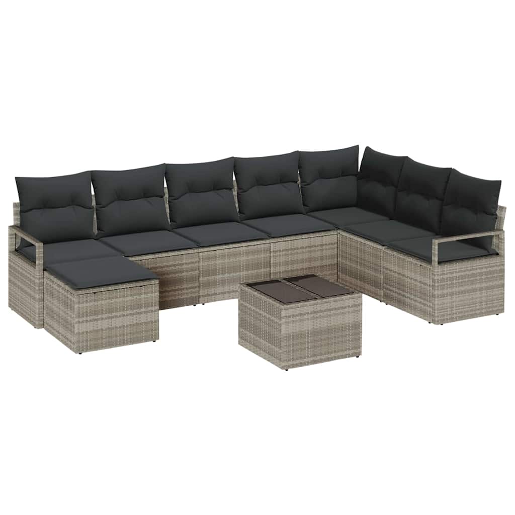 Set di divani con cuscino 8 pcs Grigio chiaro polyrattan | homemem39