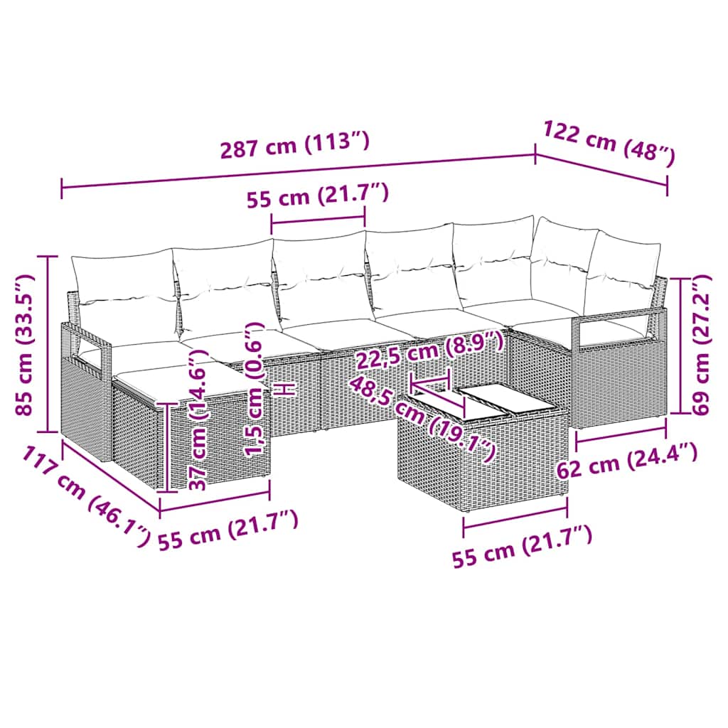 Set di divani con cuscino 8 pcs Grigio chiaro polyrattan | homemem39