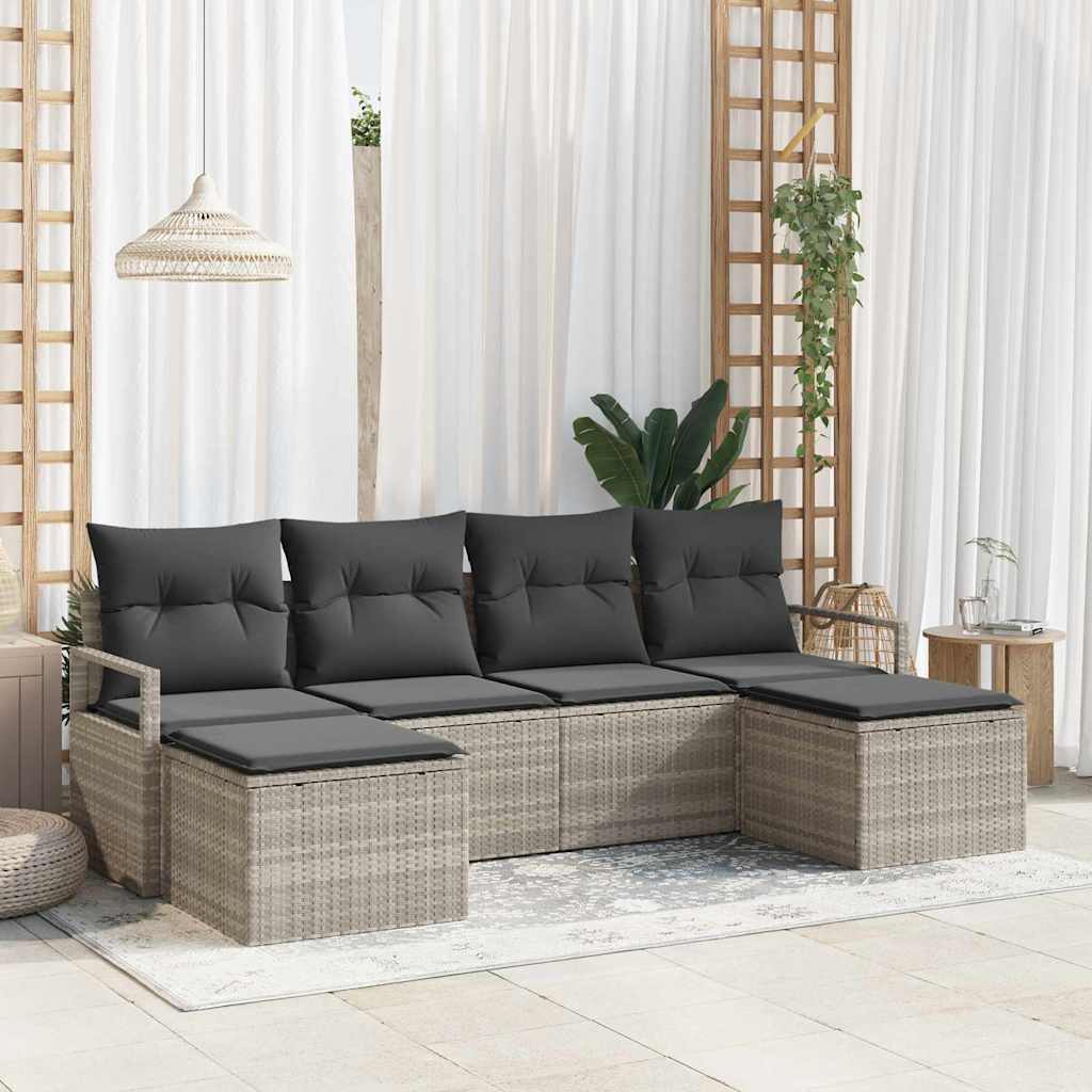 Set di divani 6 pcs Grigio chiaro polyrattan | homemem39