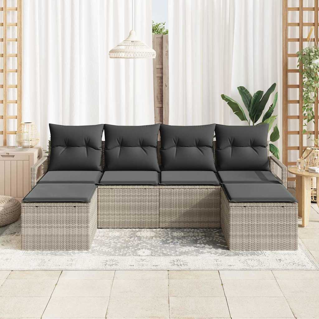 Set di divani 6 pcs Grigio chiaro polyrattan | homemem39