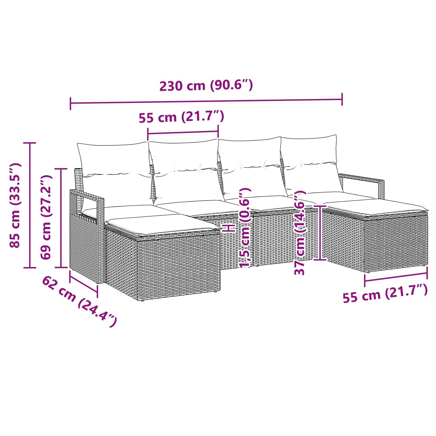 Set di divani 6 pcs Grigio polyrattan | homemem39