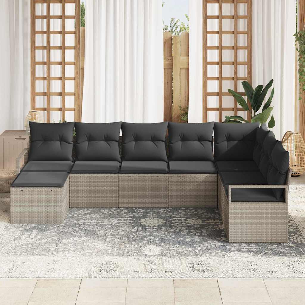 Set di divani con cuscino 8 pcs Grigio chiaro polyrattan | homemem39