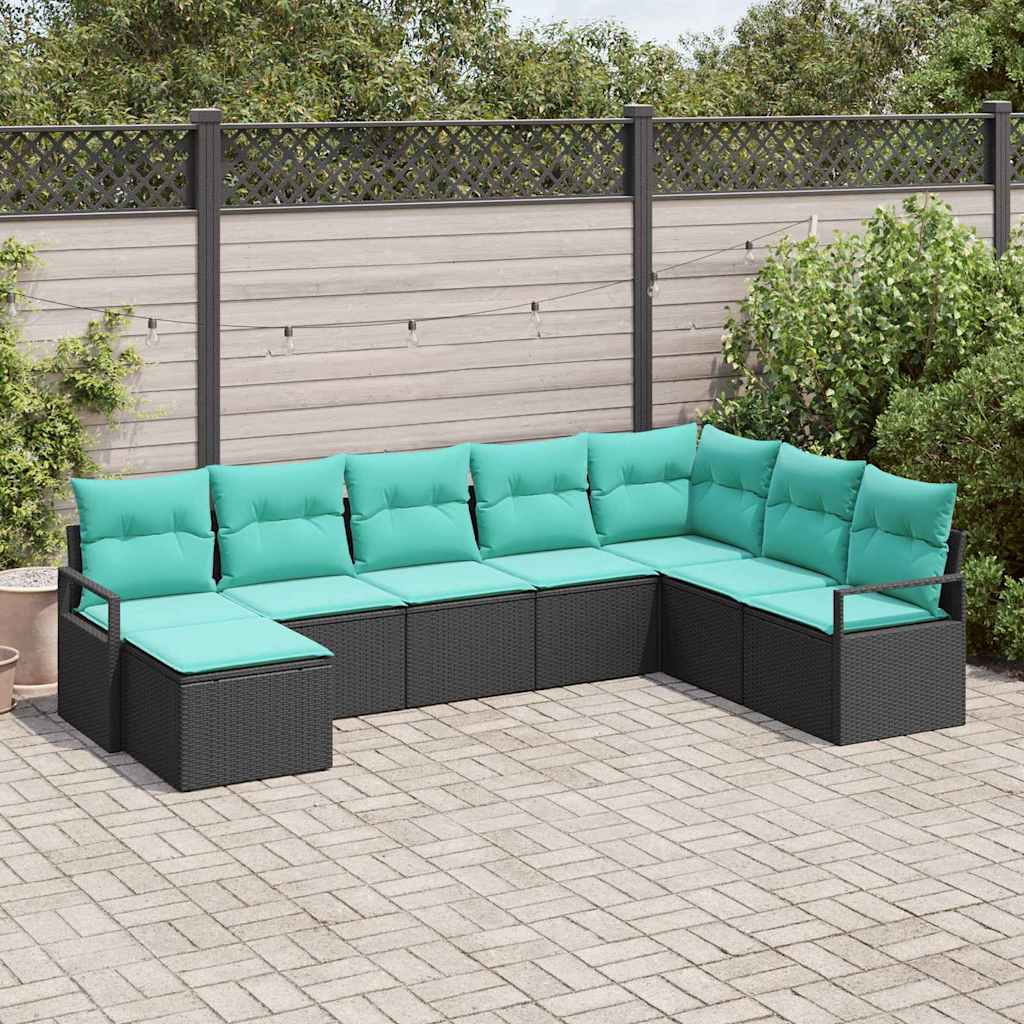 Set di divani con cuscino 8 pcs Nero polyrattan | homemem39
