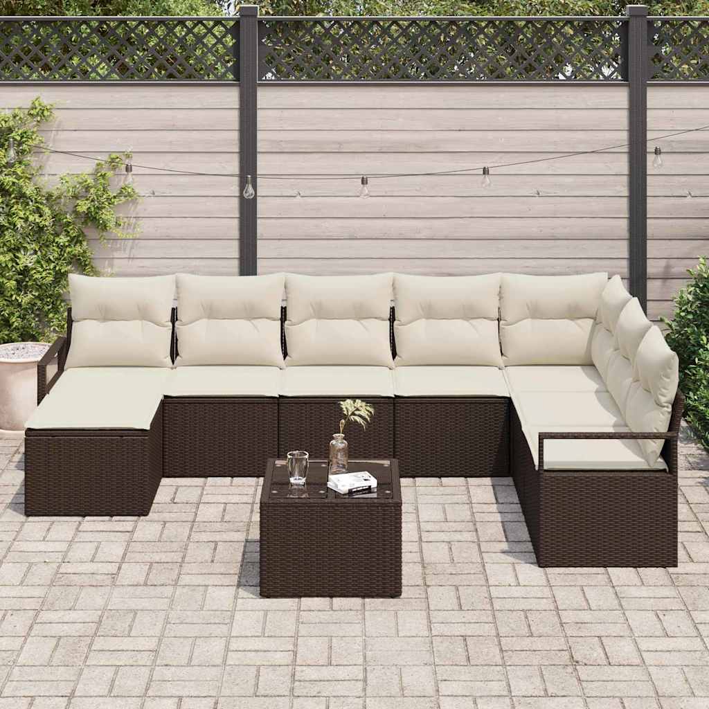 Set di divani con cuscino 9 pcs Marrone polyrattan | homemem39