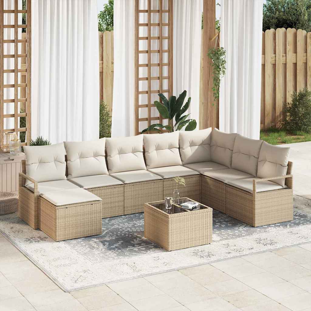 Set di divani con cuscino 9 pcs Beige polyrattan | homemem39