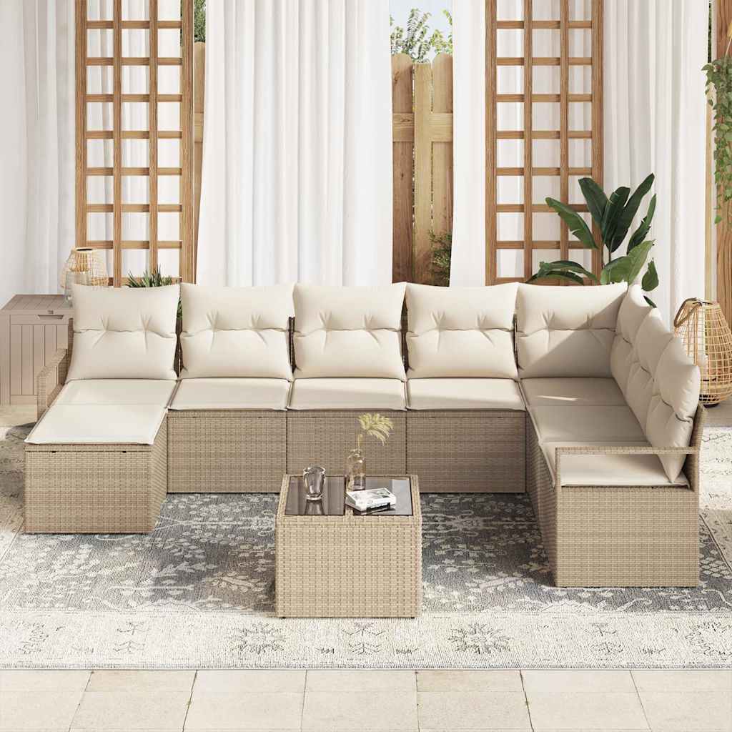 Set di divani con cuscino 9 pcs Beige polyrattan | homemem39
