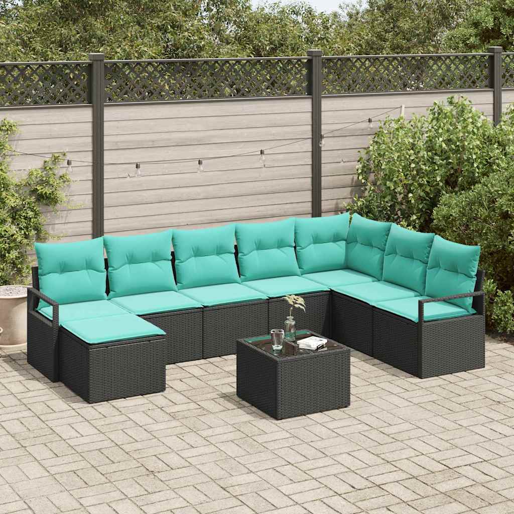 Set di divani con cuscino 9 pcs Nero polyrattan | homemem39