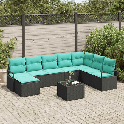 Set di divani con cuscino 9 pcs Nero polyrattan | homemem39