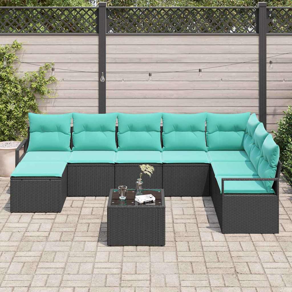 Set di divani con cuscino 9 pcs Nero polyrattan | homemem39