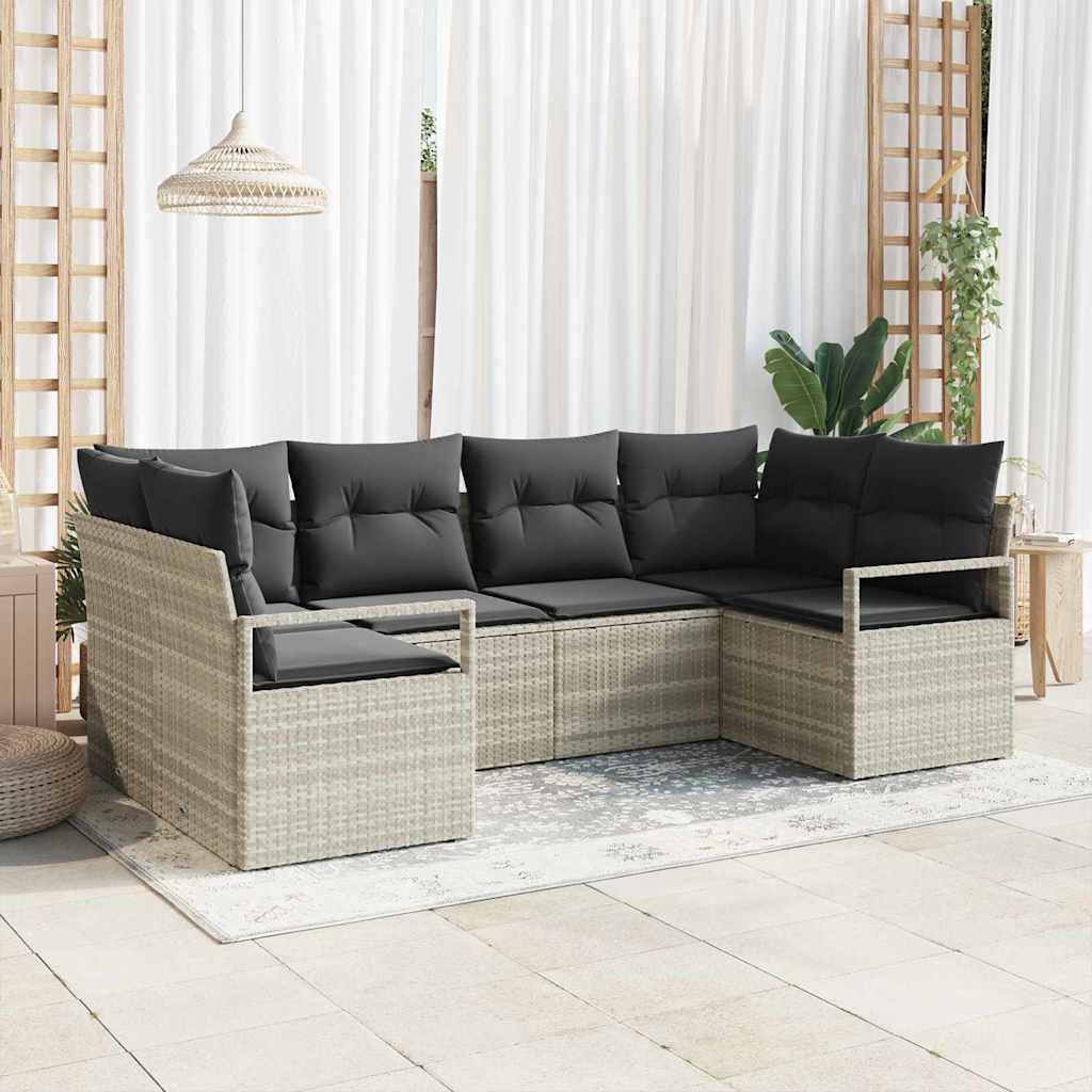 Set di divani con cuscino 6 pcs Grigio chiaro polyrattan | homemem39