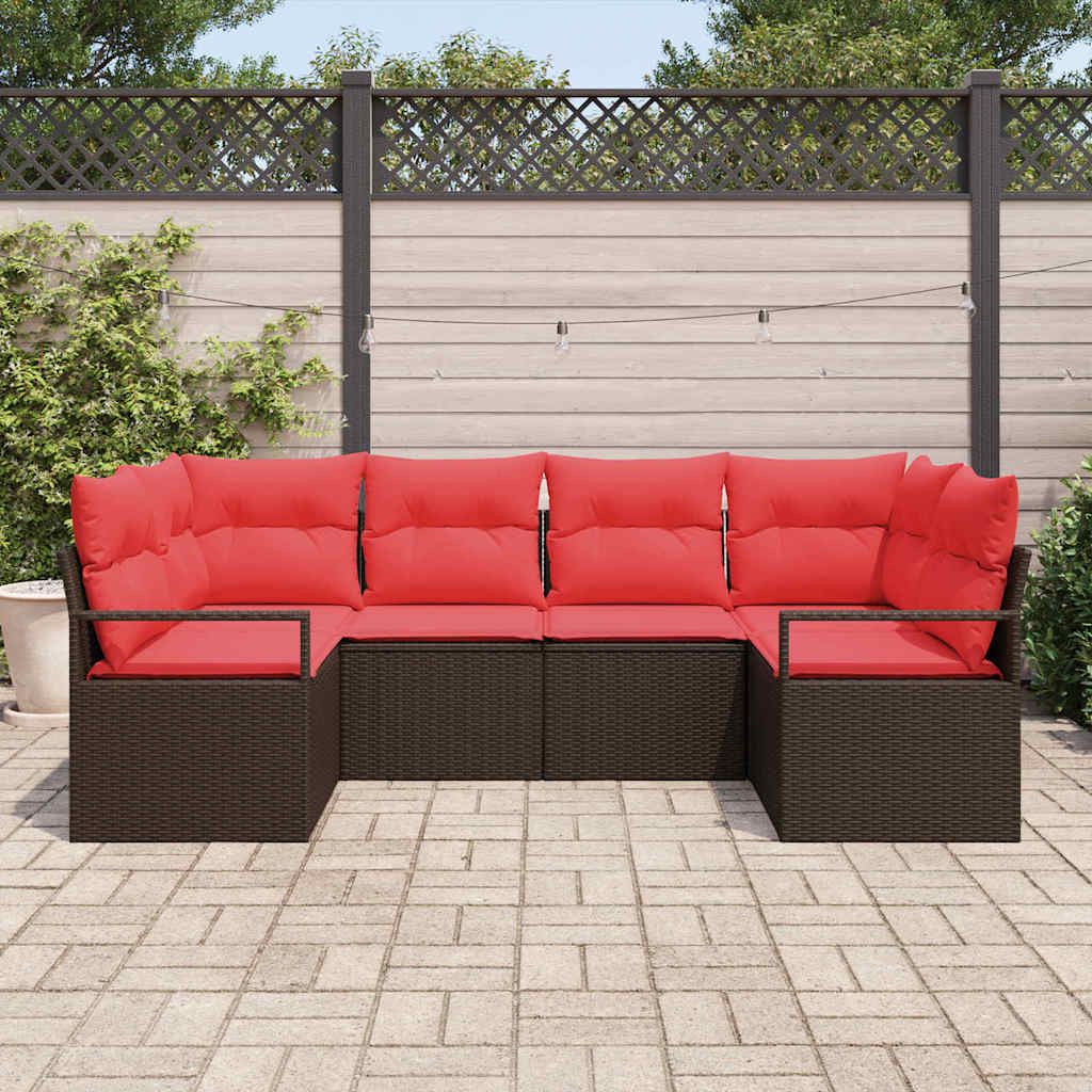 Set di divani con cuscino 6 pcs Marrone Rattan in Polipropilene | homemem39
