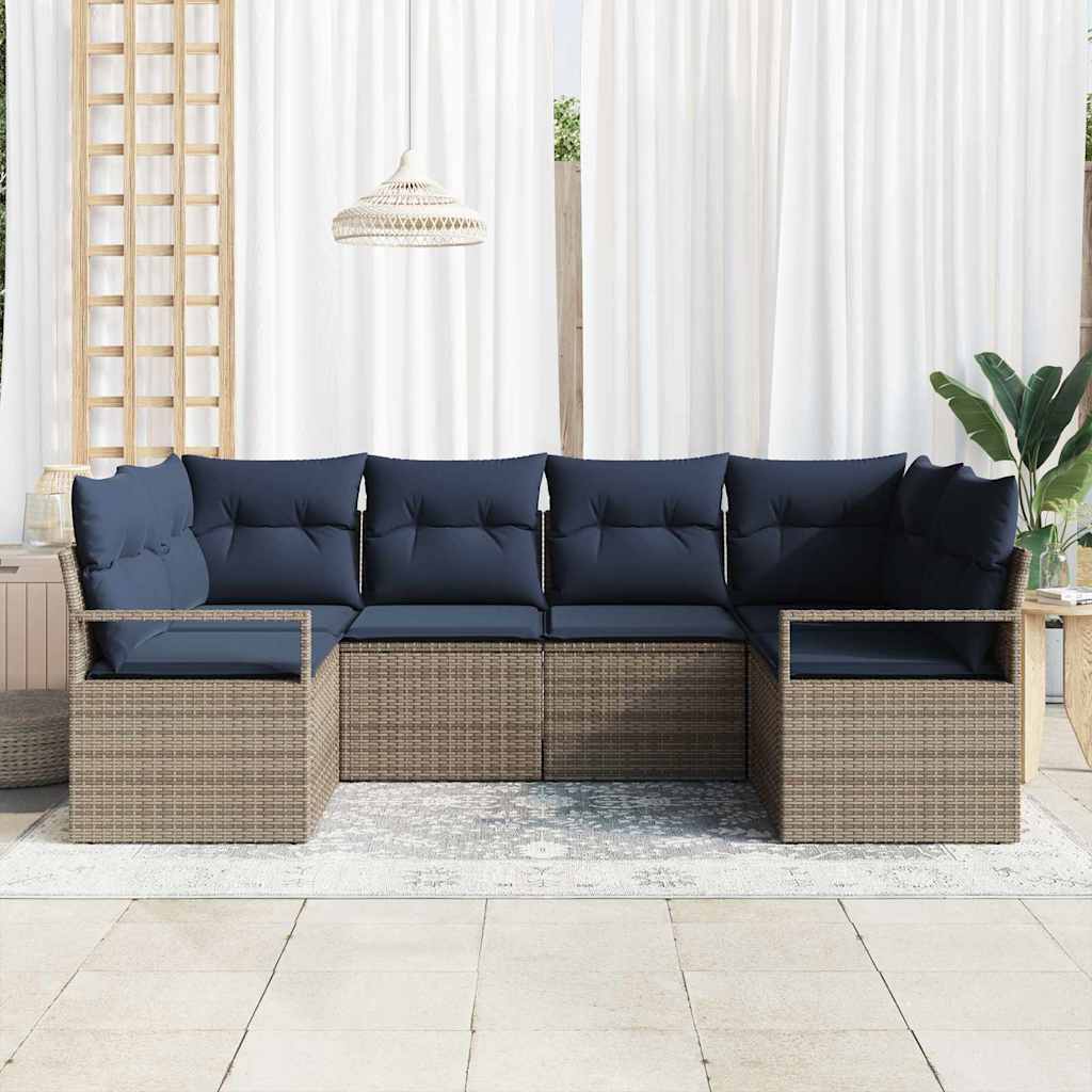 Set di divani con cuscino 6 pcs Grigio Rattan in Polipropilene | homemem39
