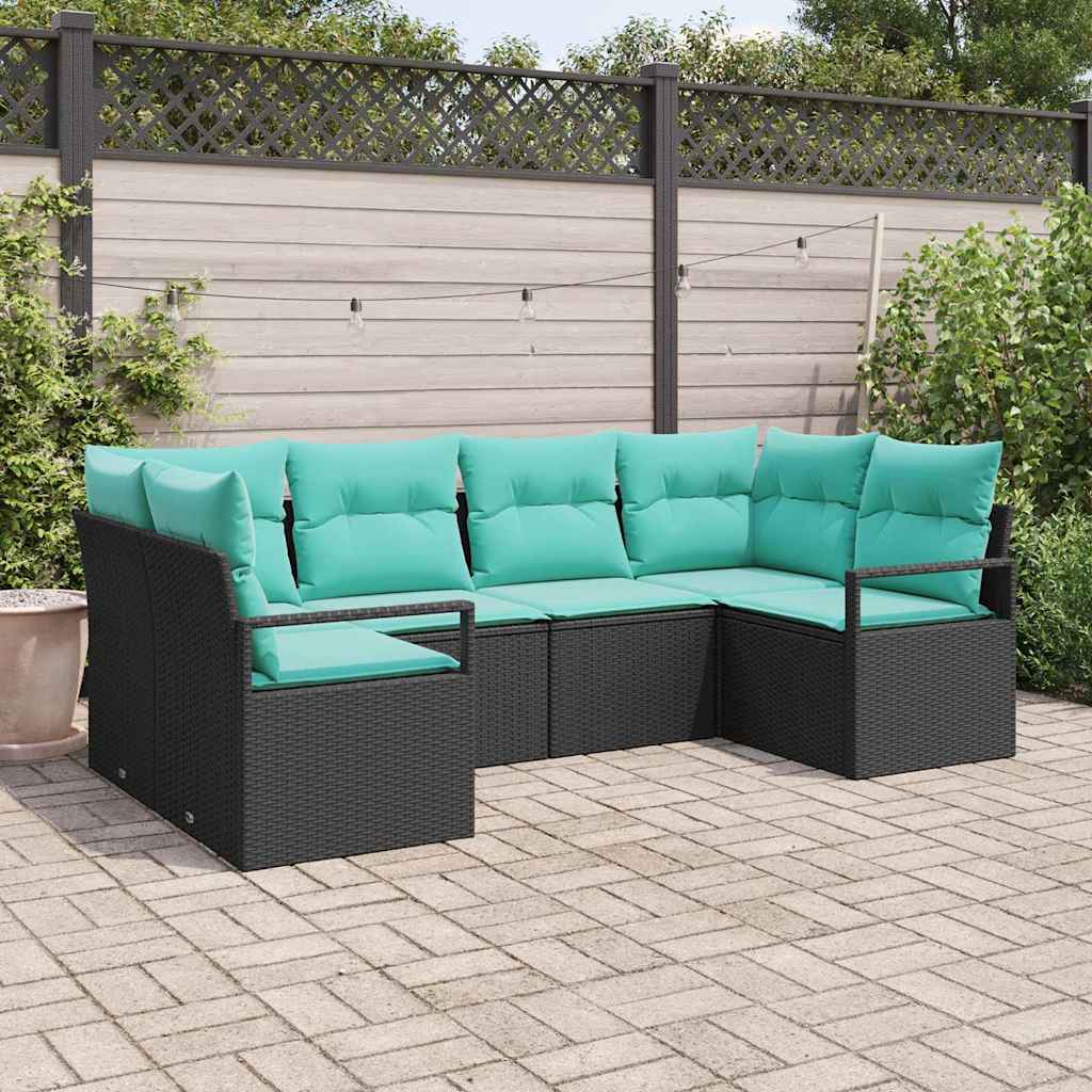 Set di divani con cuscino 6 pcs Nero Rattan in Polipropilene | homemem39