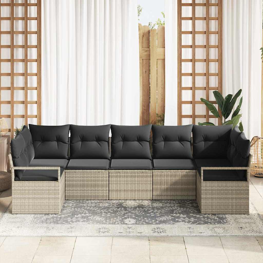 Set di divani con cuscino 7 pcs Grigio chiaro polyrattan | homemem39