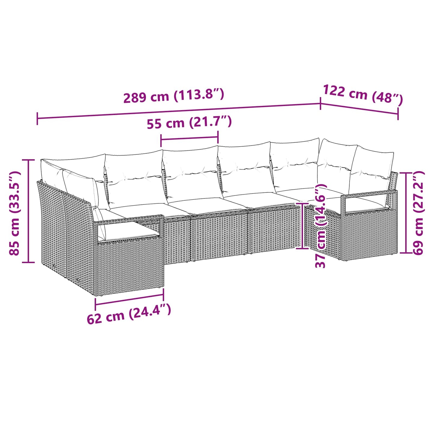 Set di divani con cuscino 7 pcs Grigio polyrattan | homemem39