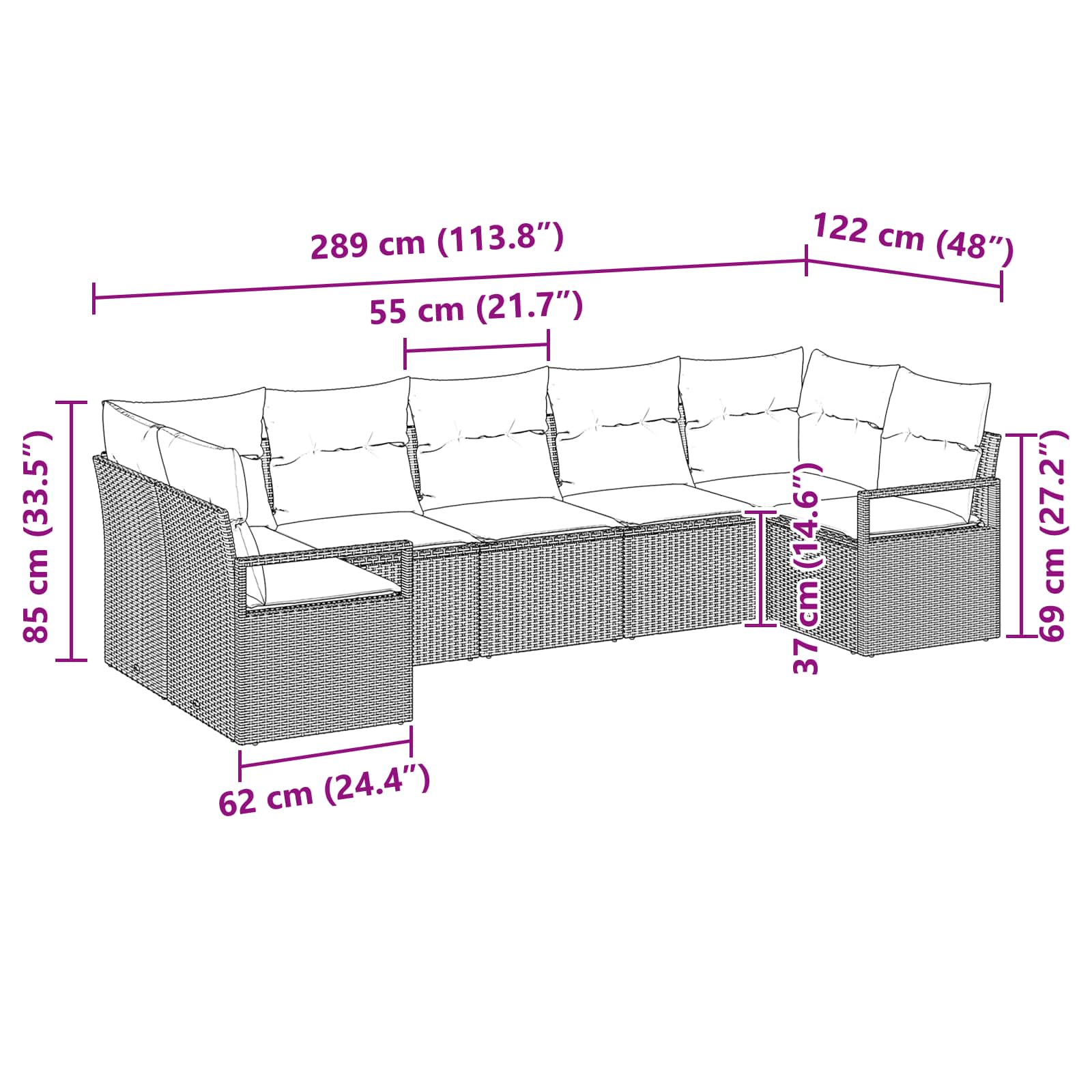 Set di divani con cuscino 7 pcs Grigio polyrattan | homemem39