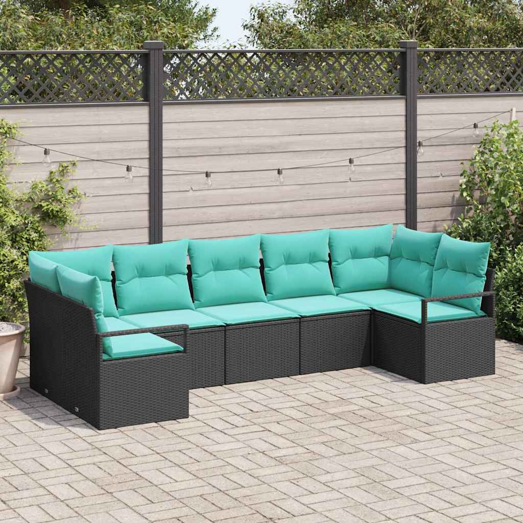 Set di divani con cuscino 7 pcs Nero polyrattan | homemem39