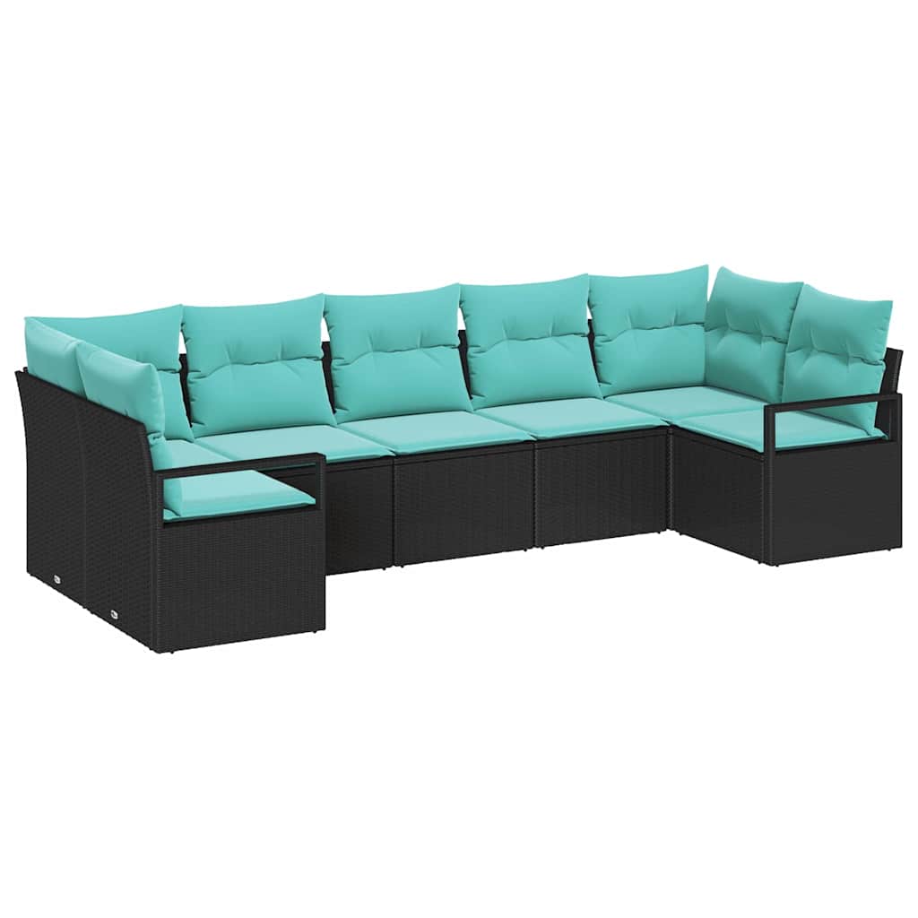Set di divani con cuscino 7 pcs Nero polyrattan | homemem39