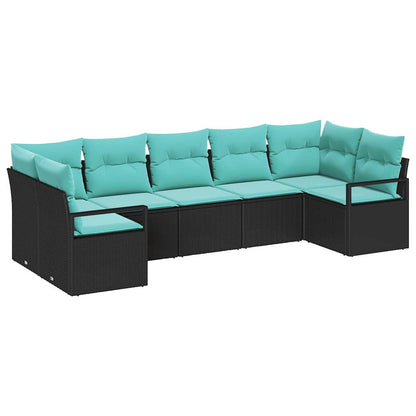 Set di divani con cuscino 7 pcs Nero polyrattan | homemem39