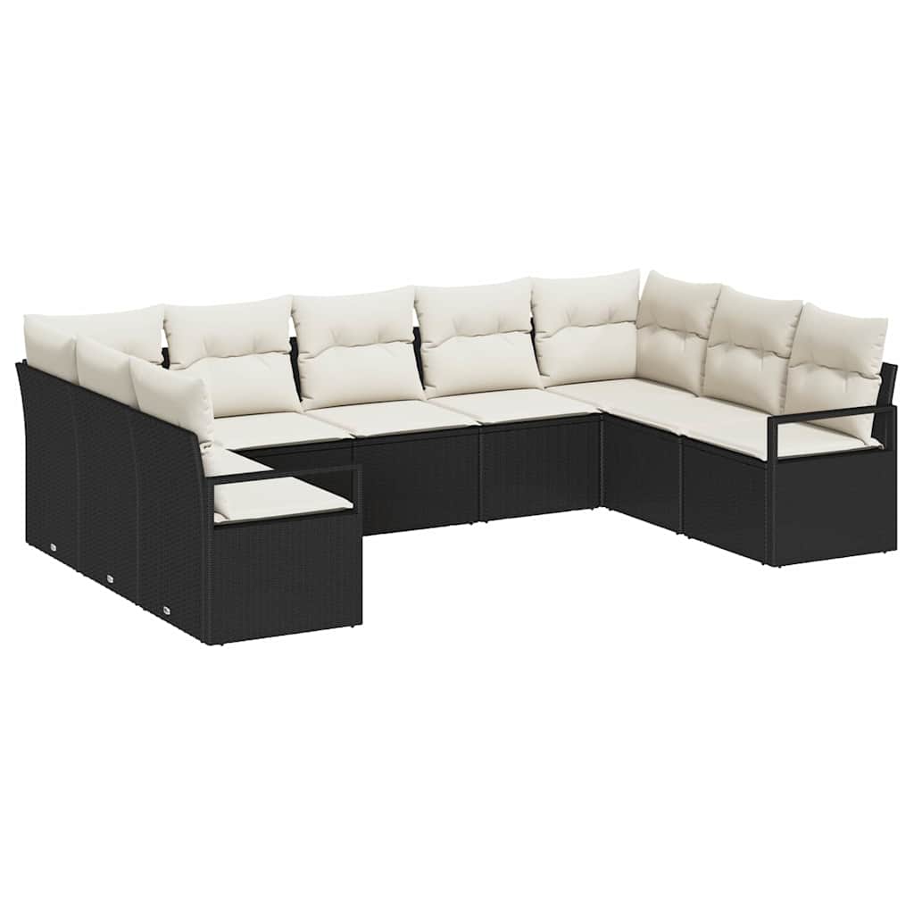 Set di divani con cuscino 9 pcs Nero polyrattan | homemem39