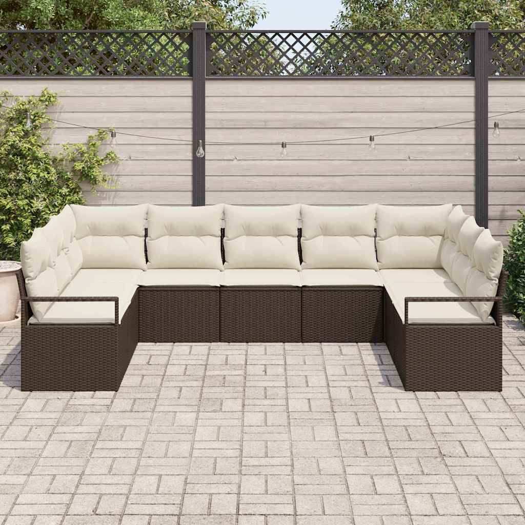 Set di divani con cuscino 9 pcs Marrone polyrattan | homemem39