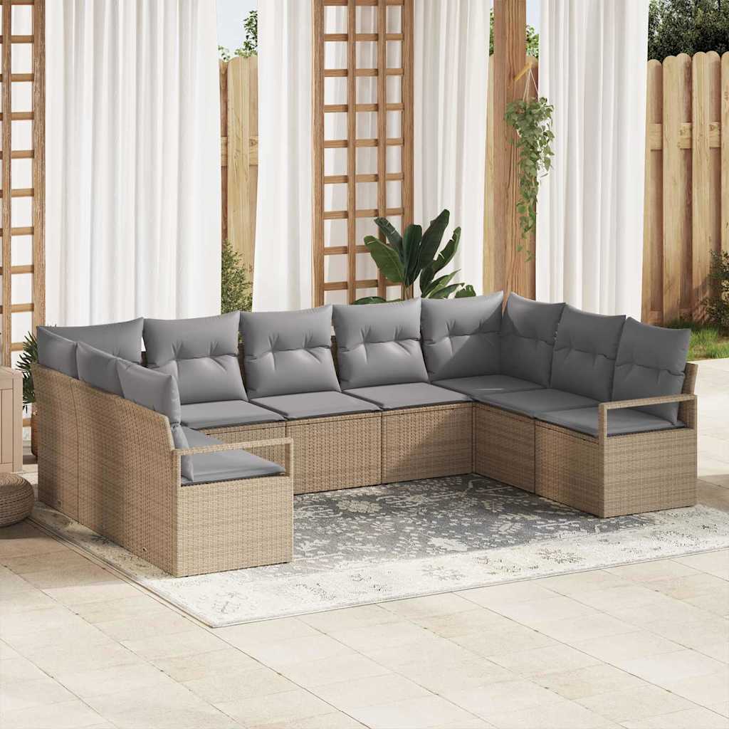 Set di divani con cuscino 9 pcs Beige polyrattan | homemem39