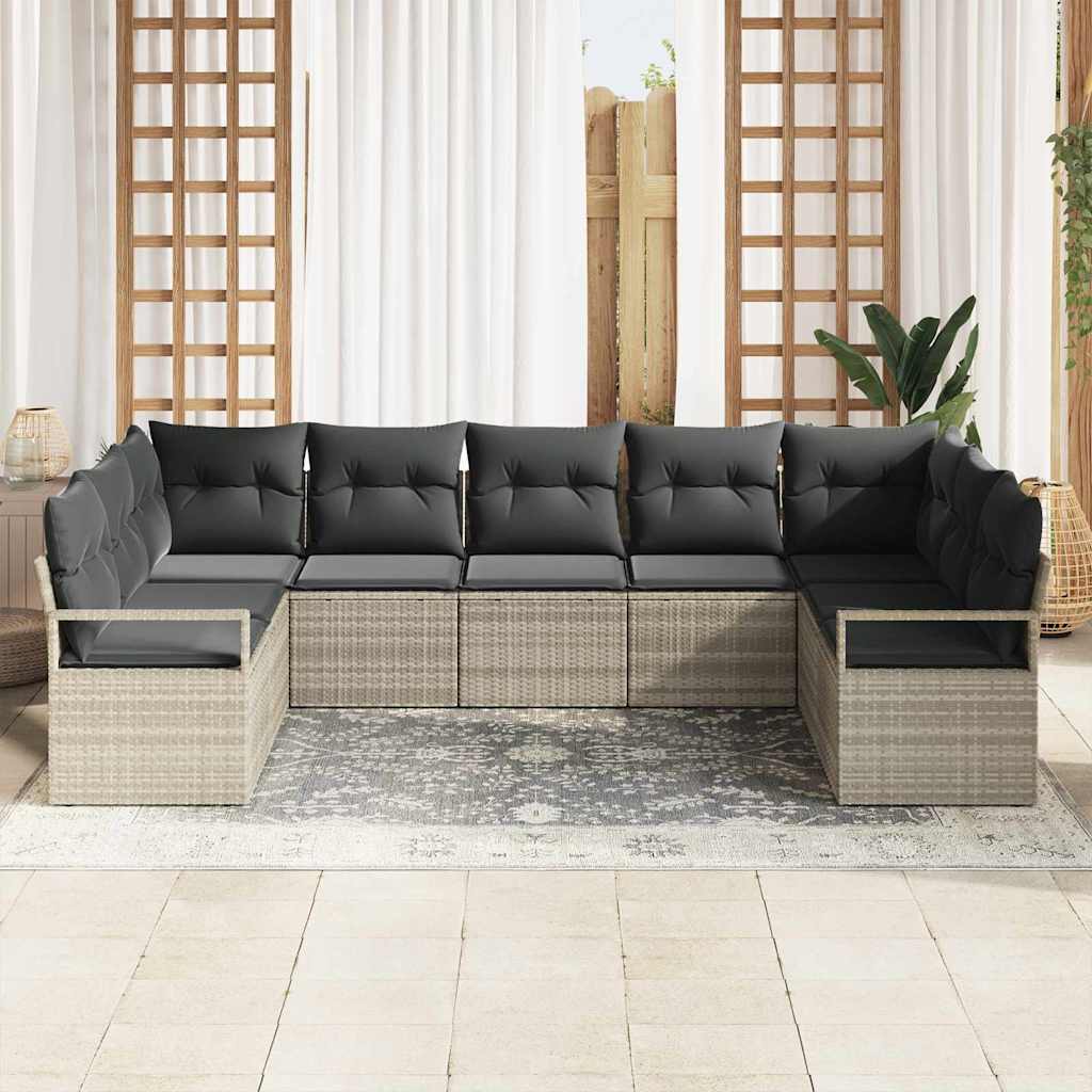 Set di divani con cuscino 9 pcs Grigio chiaro polyrattan | homemem39
