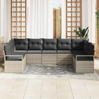 Set di divani con cuscino 9 pcs Grigio chiaro polyrattan | homemem39