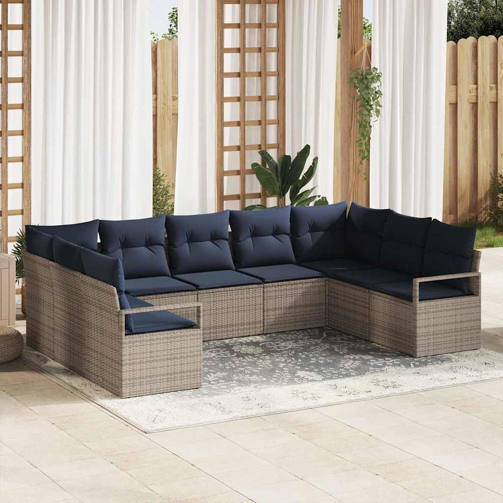 Set di divani con cuscino 9 pcs Grigio polyrattan | homemem39