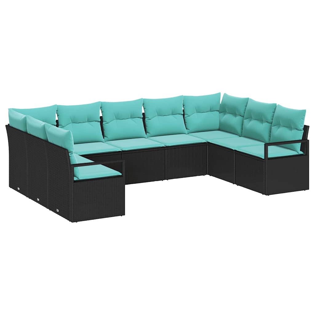 Set di divani con cuscino 9 pcs Nero polyrattan | homemem39