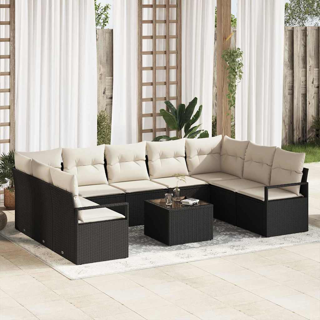 Set di divani con cuscino 10 pcs Nero polyrattan | homemem39