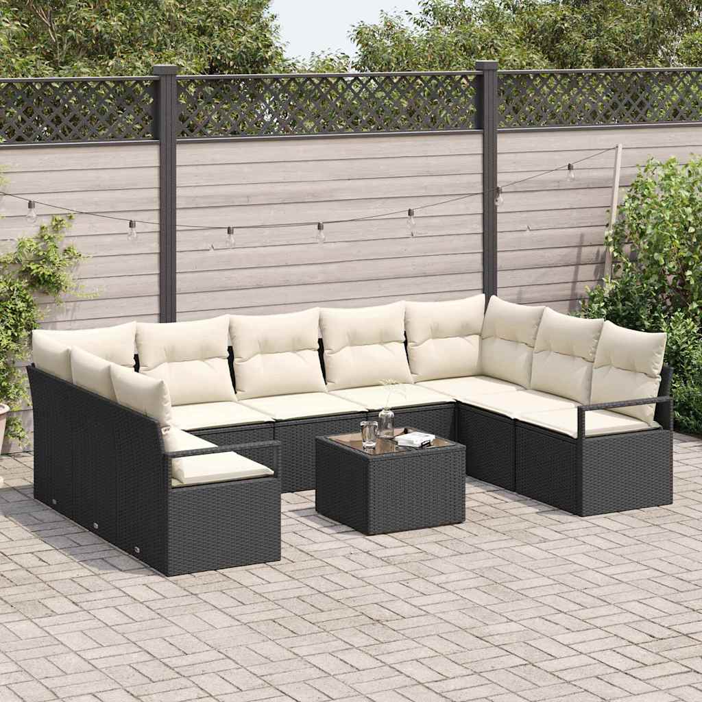 Set di divani con cuscino 10 pcs Nero polyrattan | homemem39