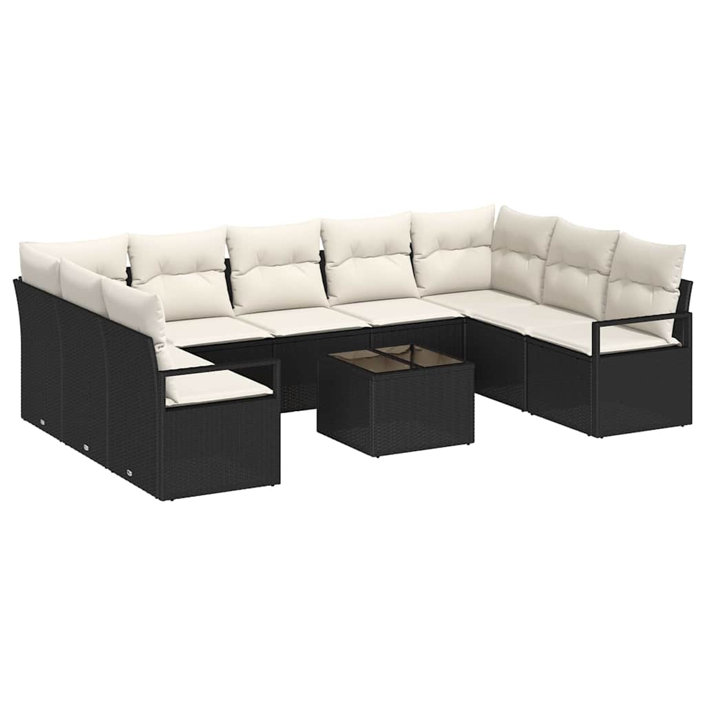 Set di divani con cuscino 10 pcs Nero polyrattan | homemem39