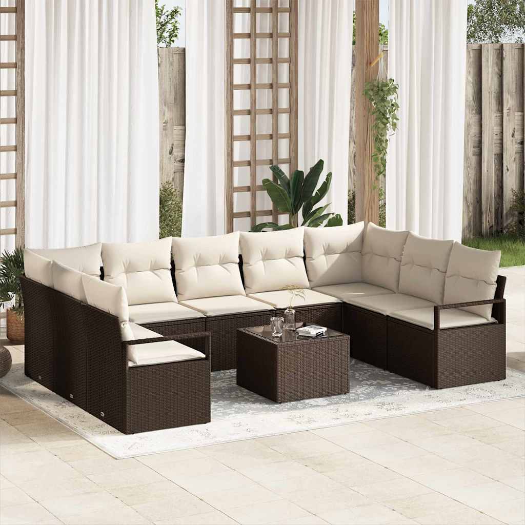 Set di divani con cuscino 10 pcs Marrone polyrattan | homemem39