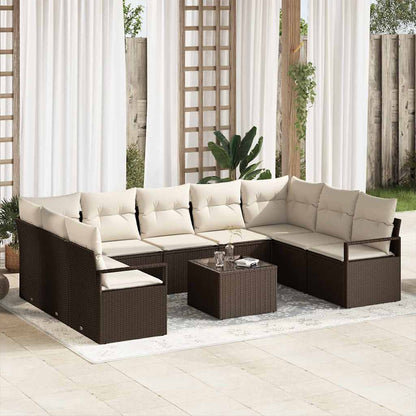 Set di divani con cuscino 10 pcs Marrone polyrattan | homemem39