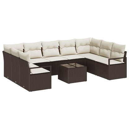 Set di divani con cuscino 10 pcs Marrone polyrattan | homemem39